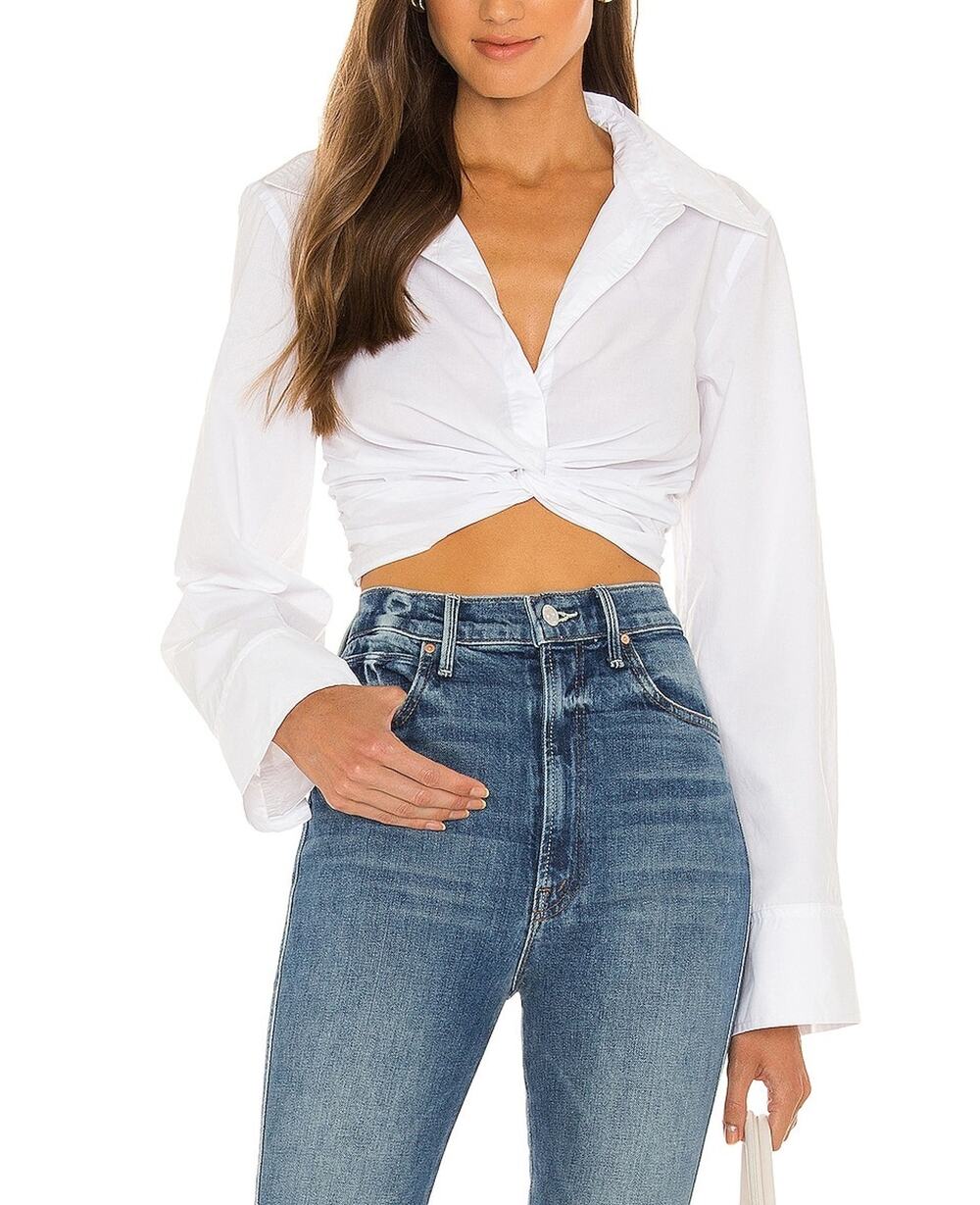 L'Academie Ruched White Zofia Blouse Size XXS